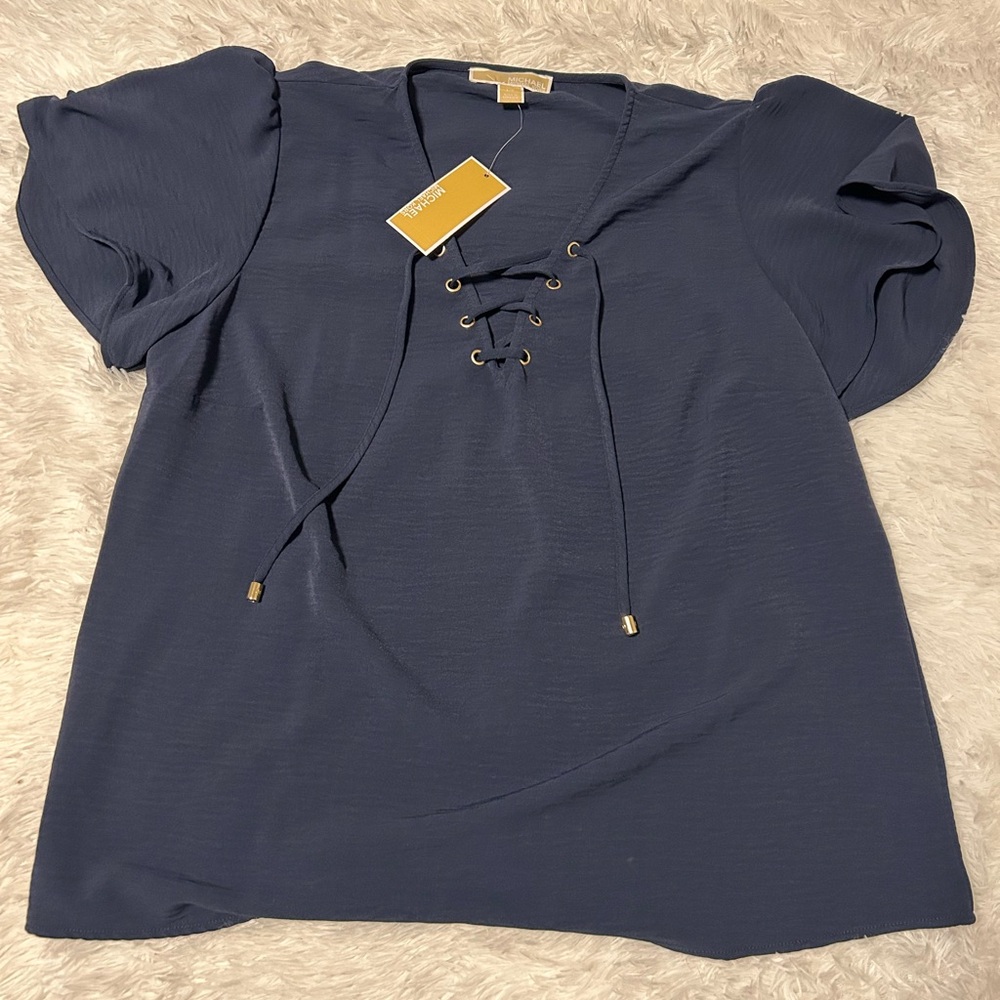 Michael Kors Deep Blue Lace-Up Blouse